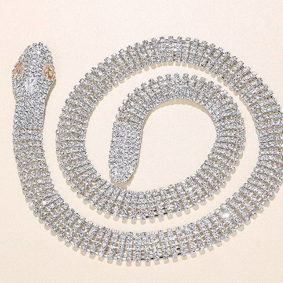 NEW CRYSTAL SNAKE SERPENT WHITE GOLD VINTAGE CHOKER NECKLACE - Picture 9 of 12